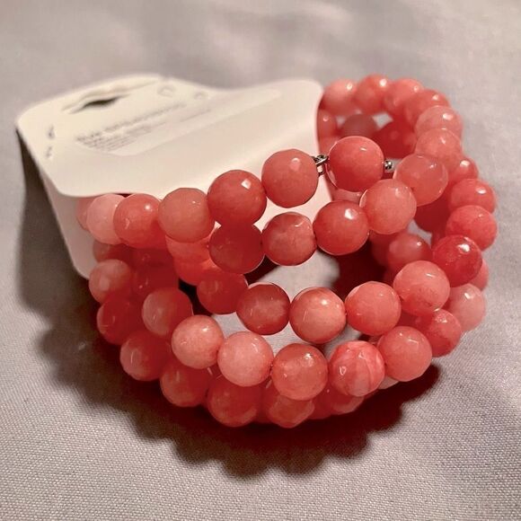 NWT Coral Agate Wrap Beaded Bracelet - Picture 4 of 7